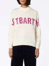 Woman white sweater Danya with St. Barth print