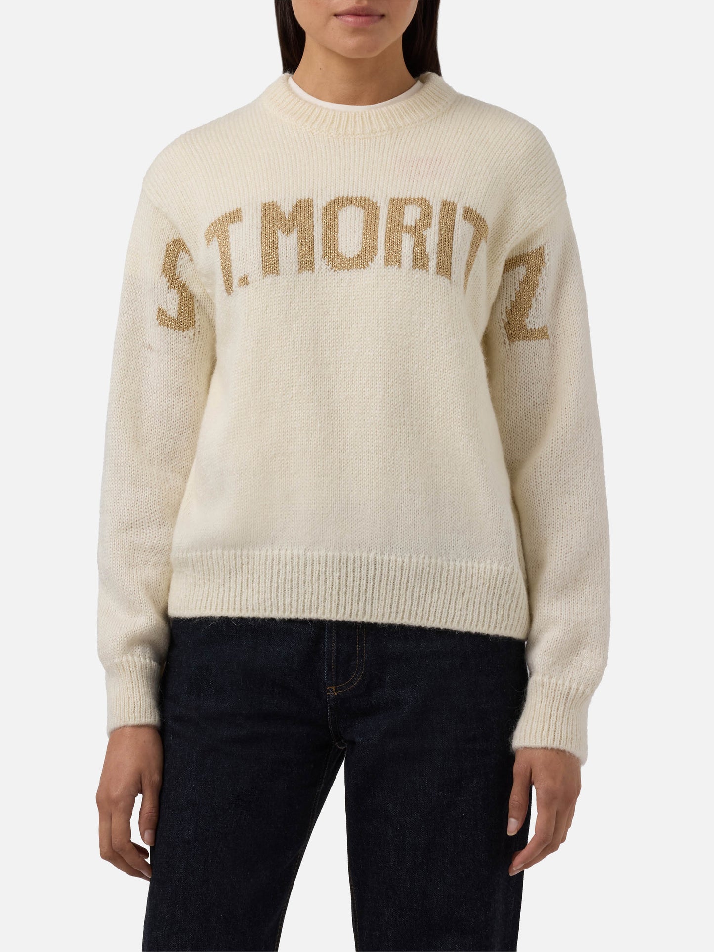 Maglione Danya in misto alpaca bianco con jacquard St. Moritz