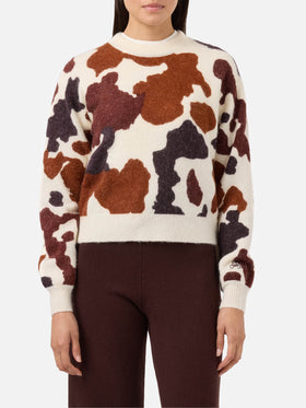 Danya Stretch-Pullover aus Merinowolle und Alpaka-Mischgewebe mit Kuhmuster