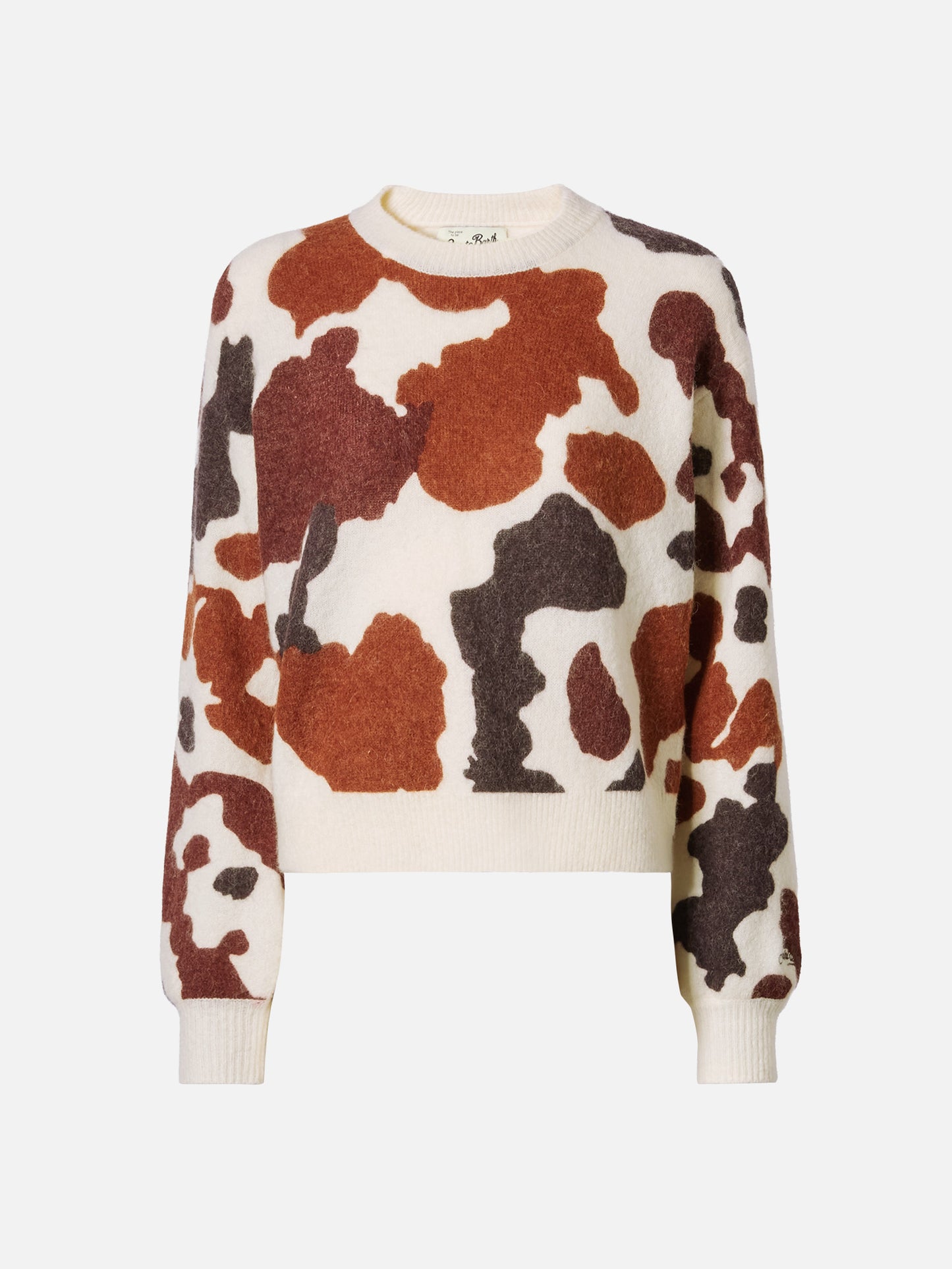 Danya Stretch-Pullover aus Merinowolle und Alpaka-Mischgewebe mit Kuhmuster