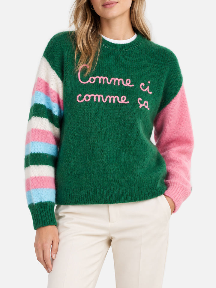 Maglione Danya Soft boxy verde con ricamo