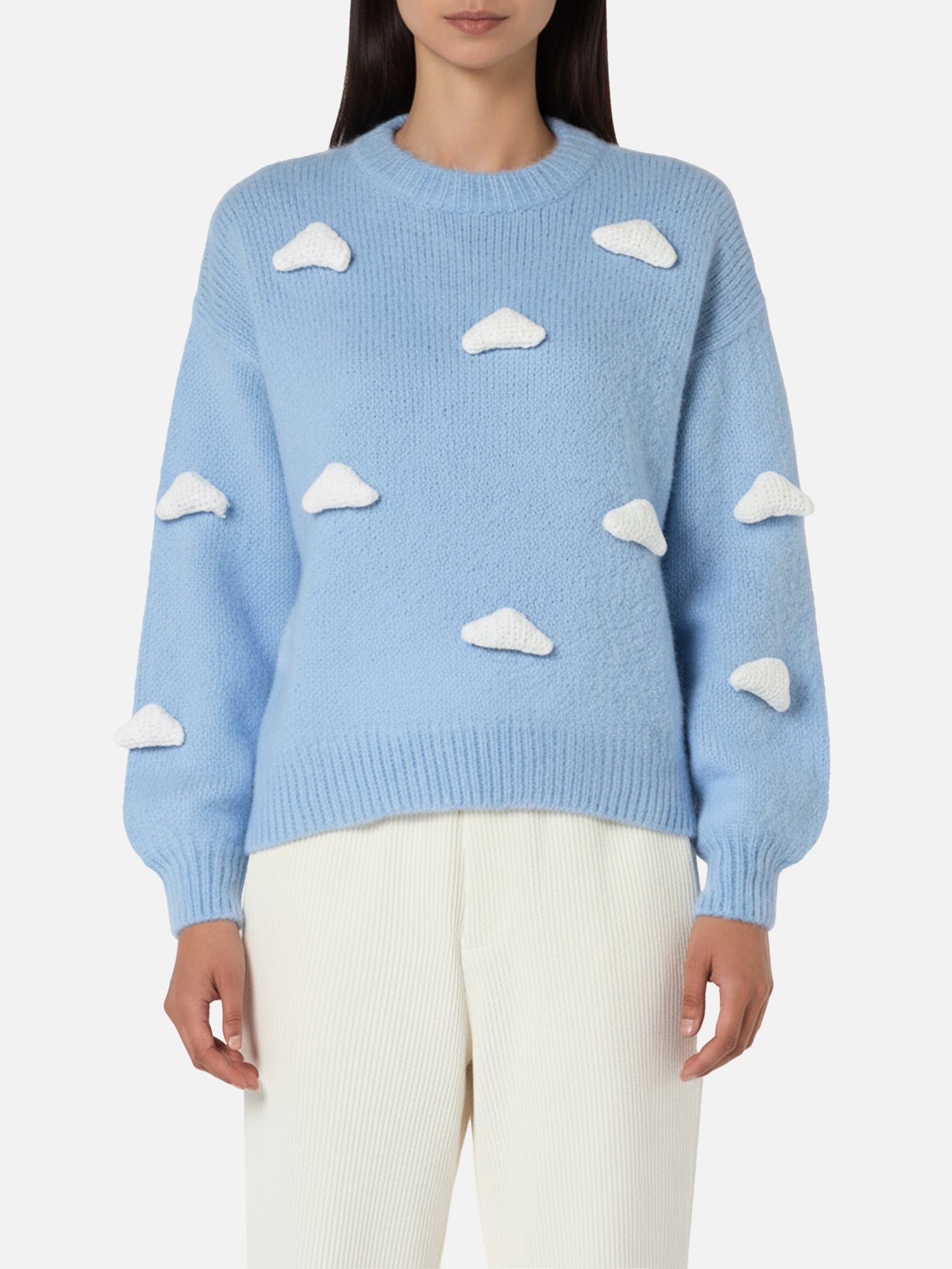 Brushed knit sweater with clouds details