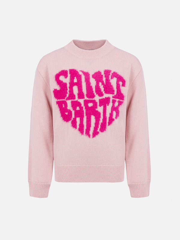 Maglione girocollo rosa da bambina Danya con stampa logo Saint Barth