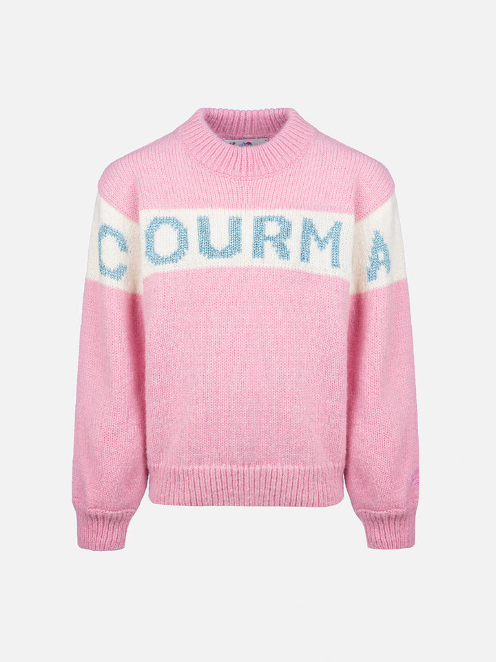 Girl pink crewneck sweater Danya with Courma lurex logo - MC2 Saint Barth
