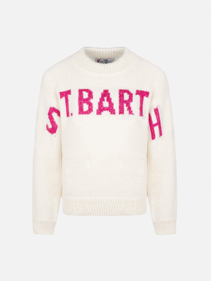 Girl pink crewneck sweater Danya with Saint Barth lurex logo - MC2 Saint Barth