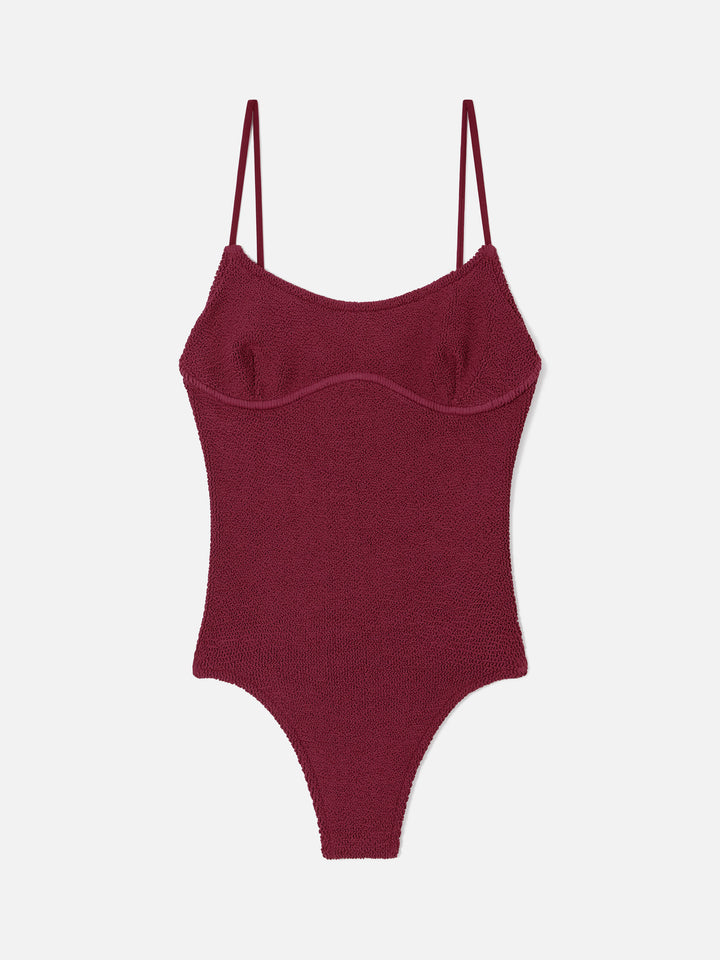 Bañador de una pieza Dara en tejido crinkle color burdeos 