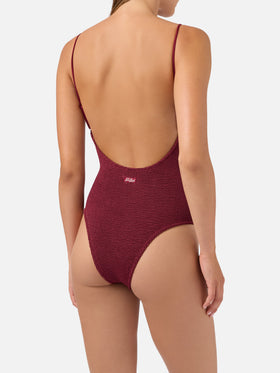 Bañador de una pieza Dara en tejido crinkle color burdeos 