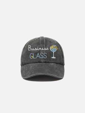 Cappellino Davis in denim nero con visiera e ricamo Business glass