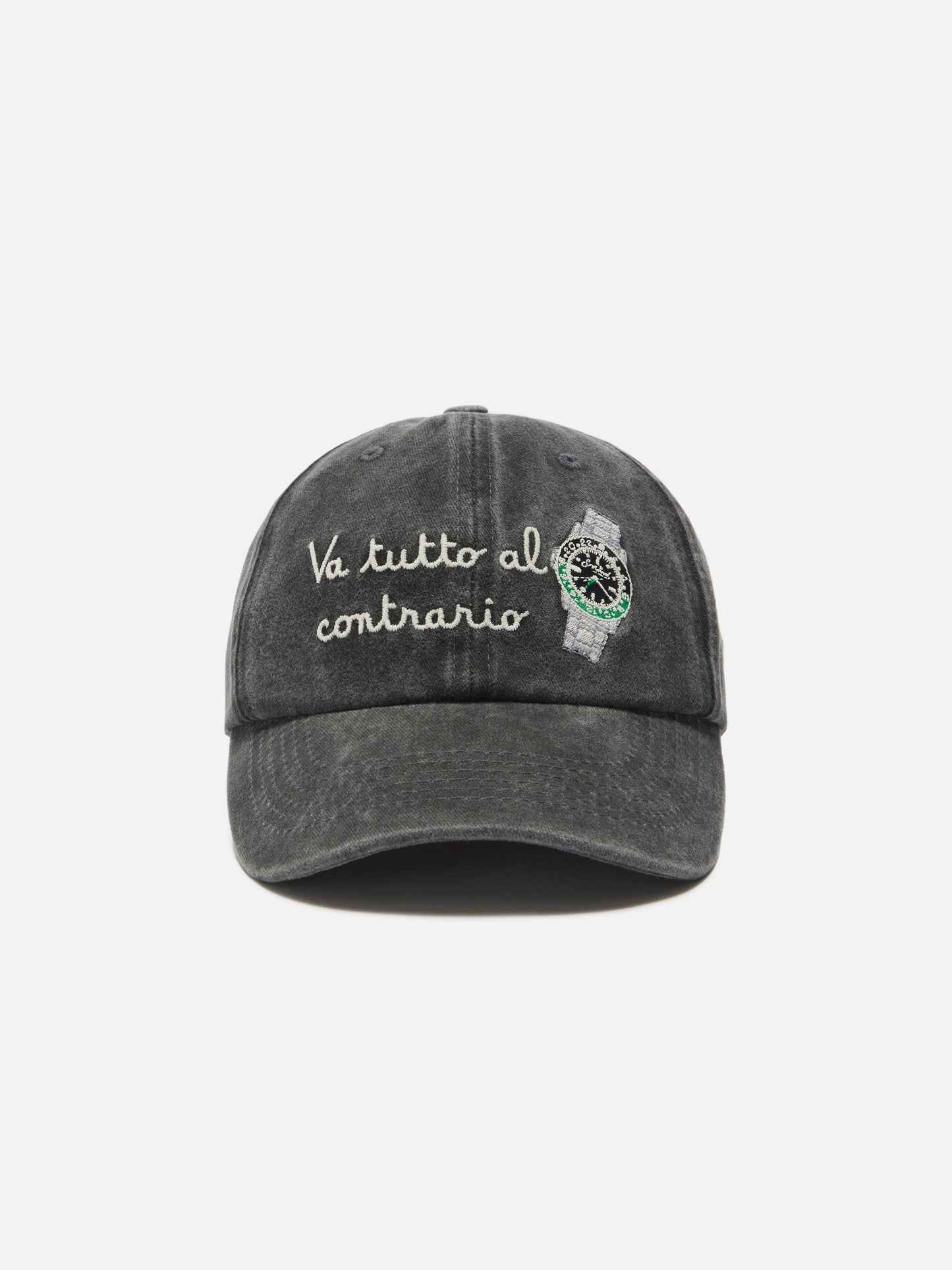 Cappellino Davis con visiera in cotone nero e ricamo Va tutto al contrario