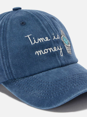 Cappellino Davis con visiera in cotone blu e ricamo Time is money