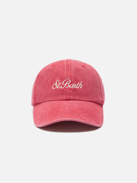 Cappellino Davis con visiera in cotone rosso scuro con logo ricamato