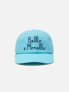 Davis cap with visor in light blue cotton with Bello e Monello embroidery