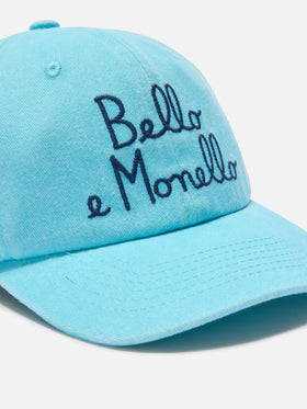 Davis cap with visor in light blue cotton with Bello e Monello embroidery