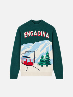 Maglia lupetto Davos verde con cartolina Engadina