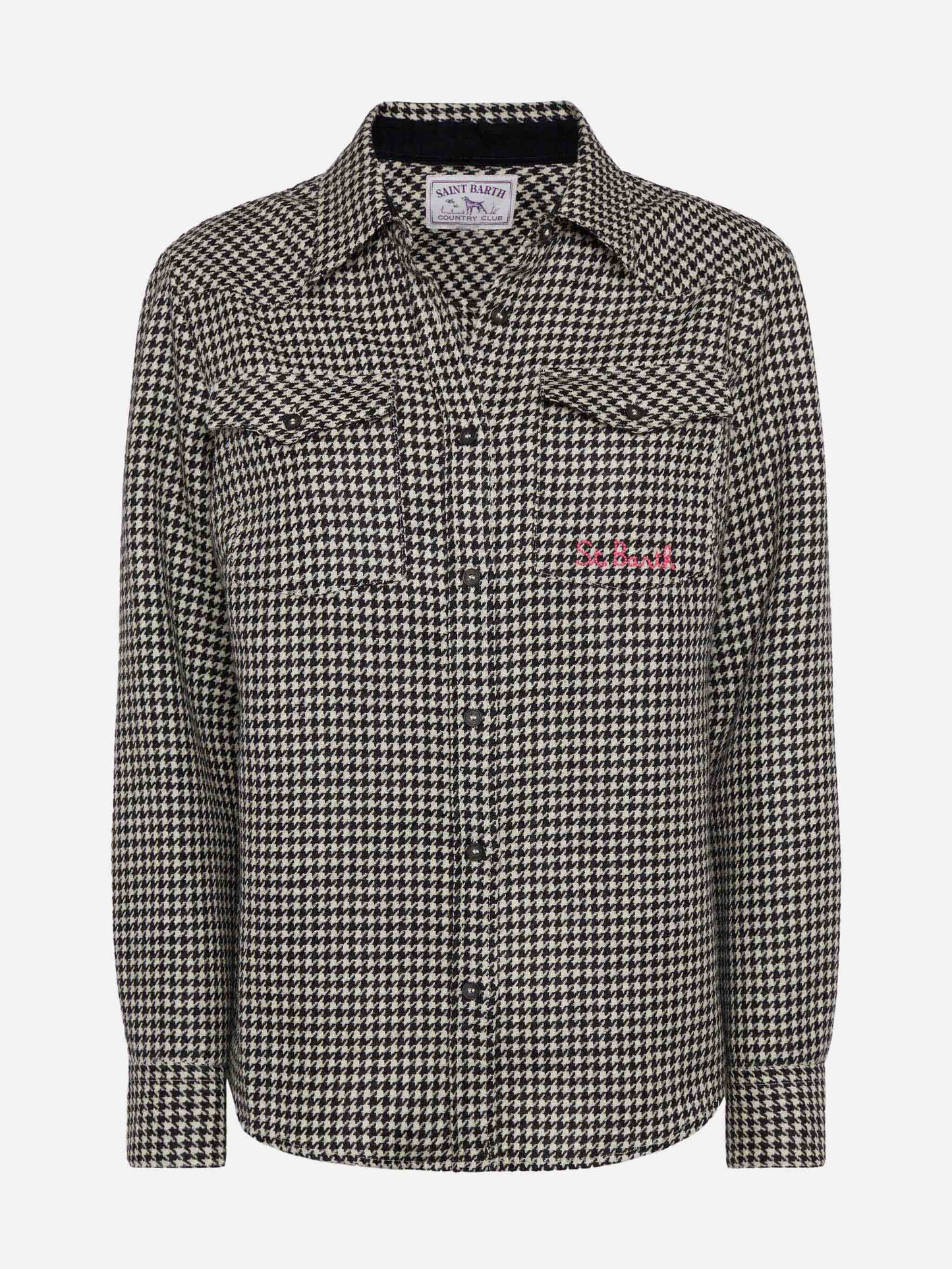 Wool shirt Deer with pied de poul print