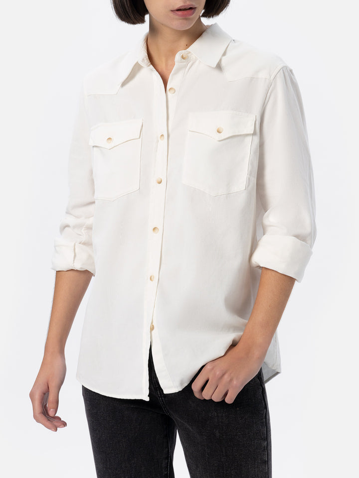 Woman off-white corduroy-like shirt Deer with St. Barth rhinestones logo - MC2 Saint Barth