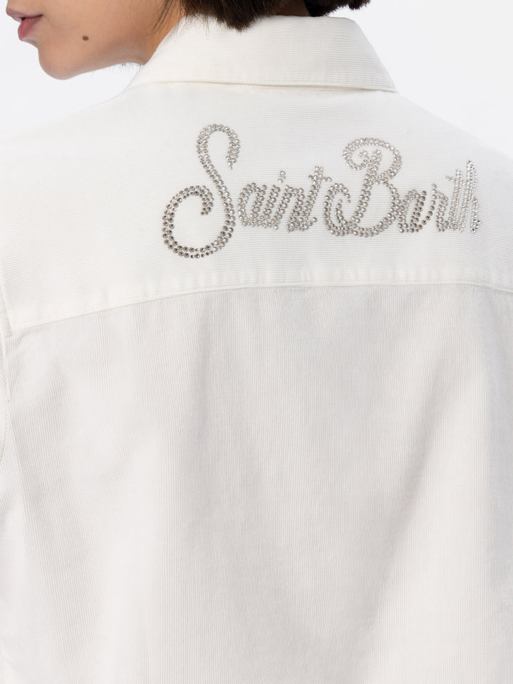 Woman off-white corduroy-like shirt Deer with St. Barth rhinestones logo - MC2 Saint Barth