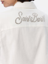 Off-White-Hemd aus Cord für Damen mit Hirschmotiv und St. Barth-Strass-Logo