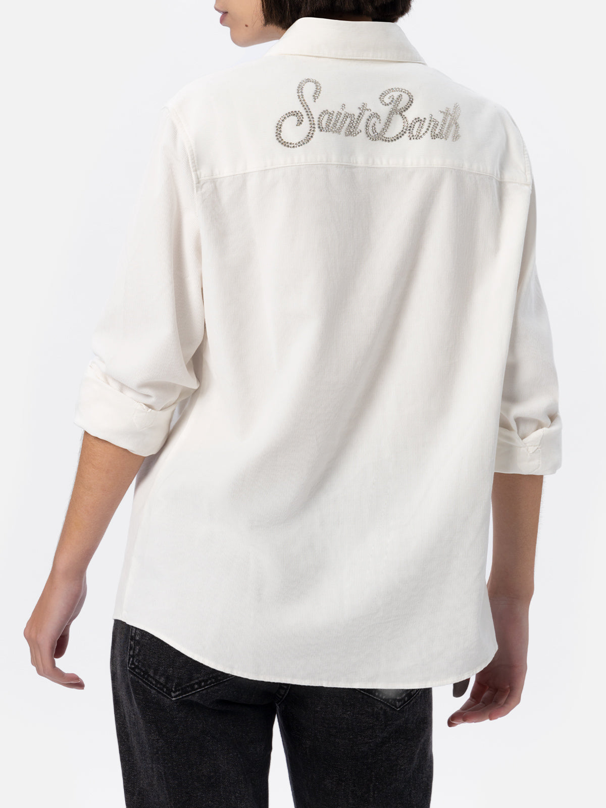 Woman off-white corduroy-like shirt Deer with St. Barth rhinestones logo - MC2 Saint Barth