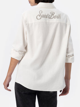 Woman off-white corduroy-like shirt Deer with St. Barth rhinestones logo - MC2 Saint Barth