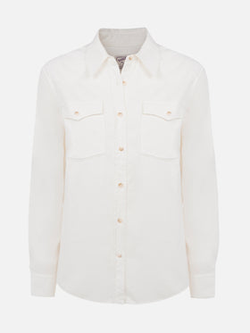 Woman off-white corduroy-like shirt Deer with St. Barth rhinestones logo - MC2 Saint Barth