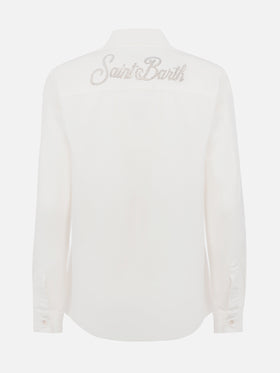 Woman off-white corduroy-like shirt Deer with St. Barth rhinestones logo - MC2 Saint Barth