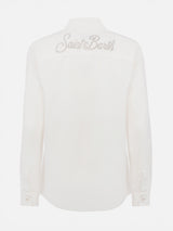 Woman off-white corduroy-like shirt Deer with St. Barth rhinestones logo