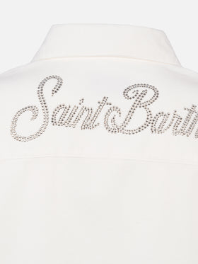 Woman off-white corduroy-like shirt Deer with St. Barth rhinestones logo - MC2 Saint Barth