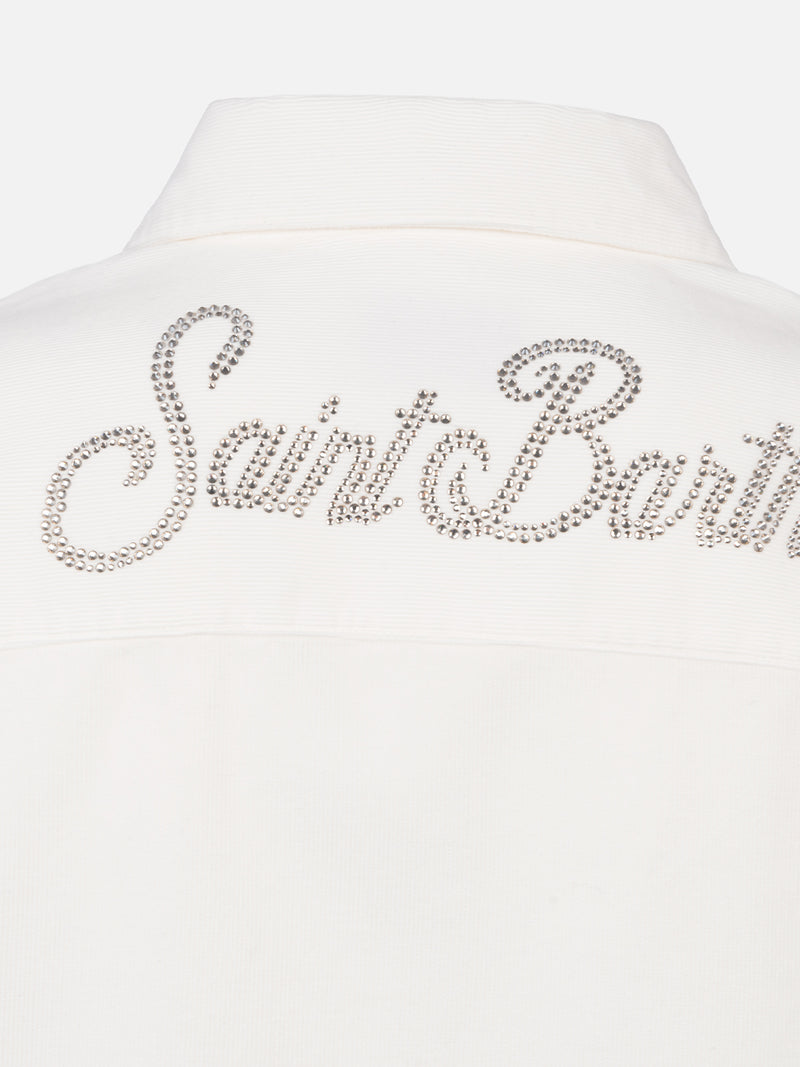 Woman off-white corduroy-like shirt Deer with St. Barth rhinestones logo