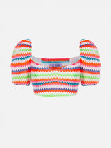 Woman raschel knit cropped top