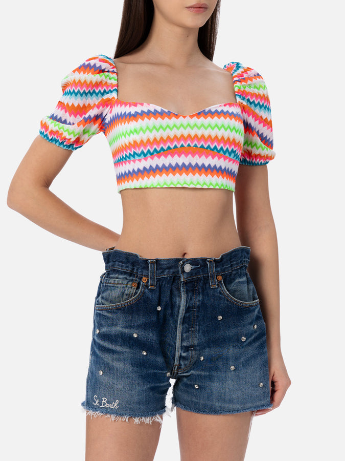 Mc2 Saint Barth Woman raschel knit cropped top