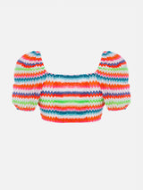 Woman raschel knit cropped top