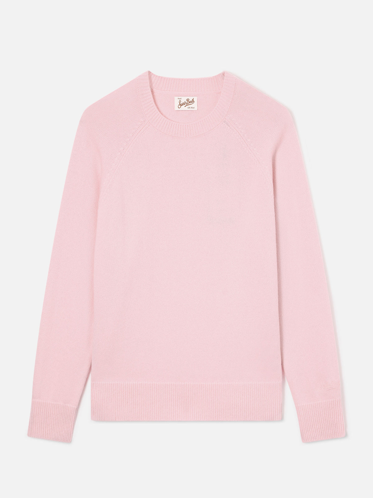 Rosa Delphine Woll-Strickpullover mit Rundhalsausschnitt 