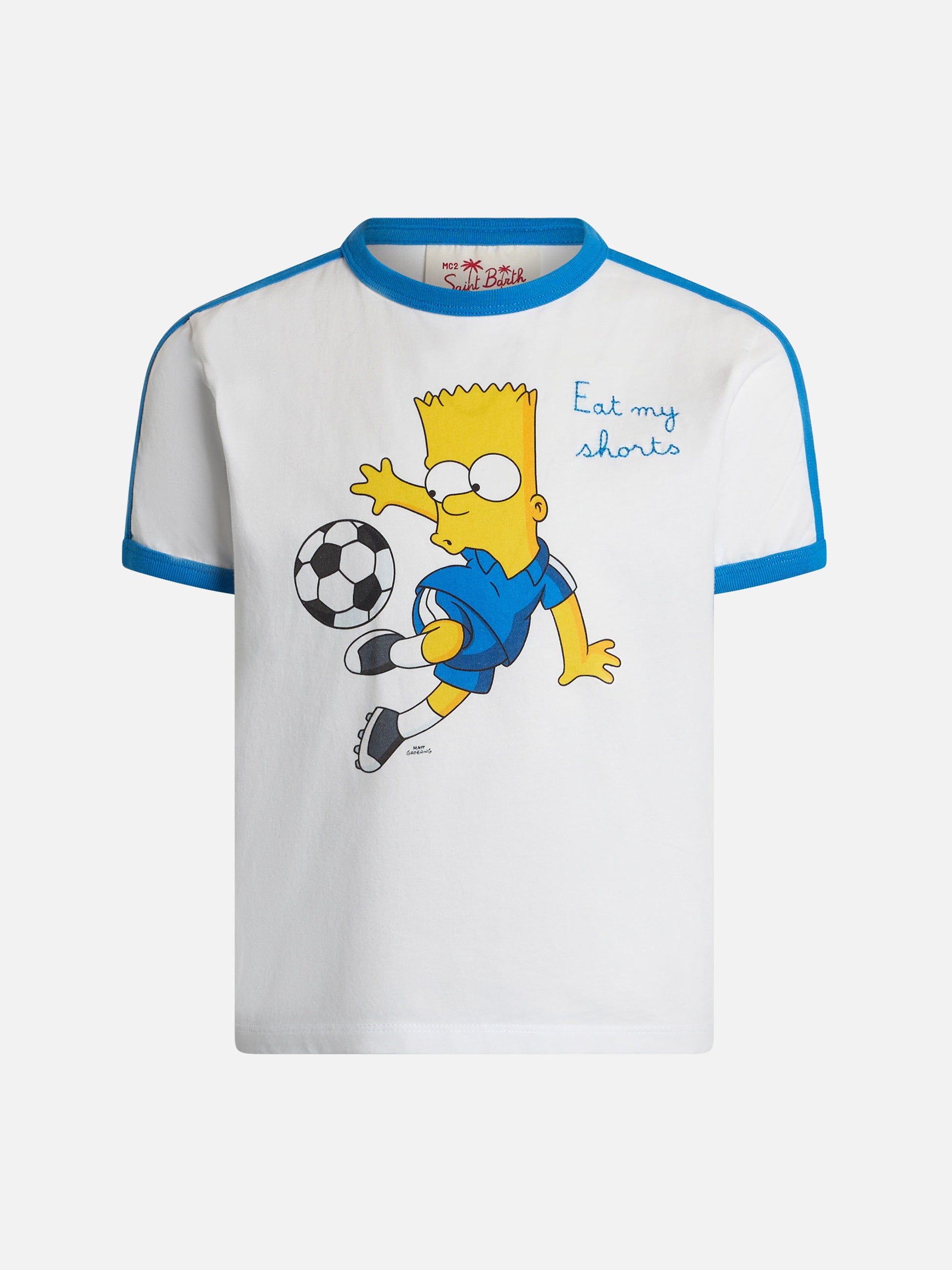 Boy white cotton t-shirt Dean Jr with Bart Simpson print and embroidery | THE SIMPSON SPECIAL EDITION - MC2 Saint Barth