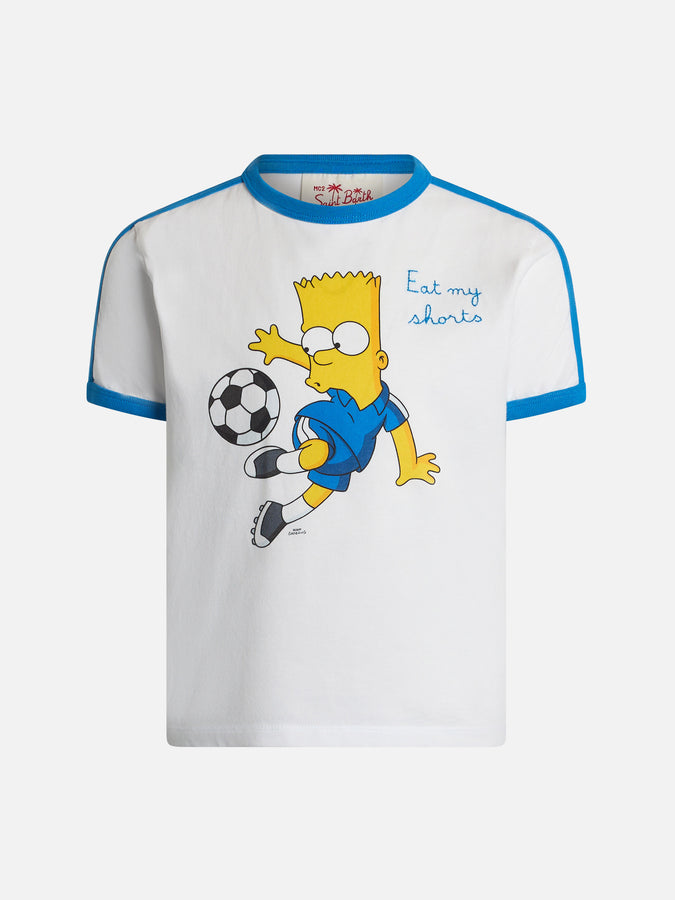 Mc2 Saint Barth T-shirt bianca da bambino in cotone Dean Jr con stampa e ricamo Bart Simpson | L'EDIZIONE SPECIALE SIMPSON