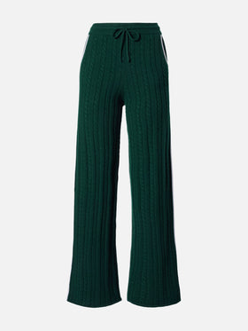 Dinard cable-knit trousers in British green wool with St. Barth embroidery