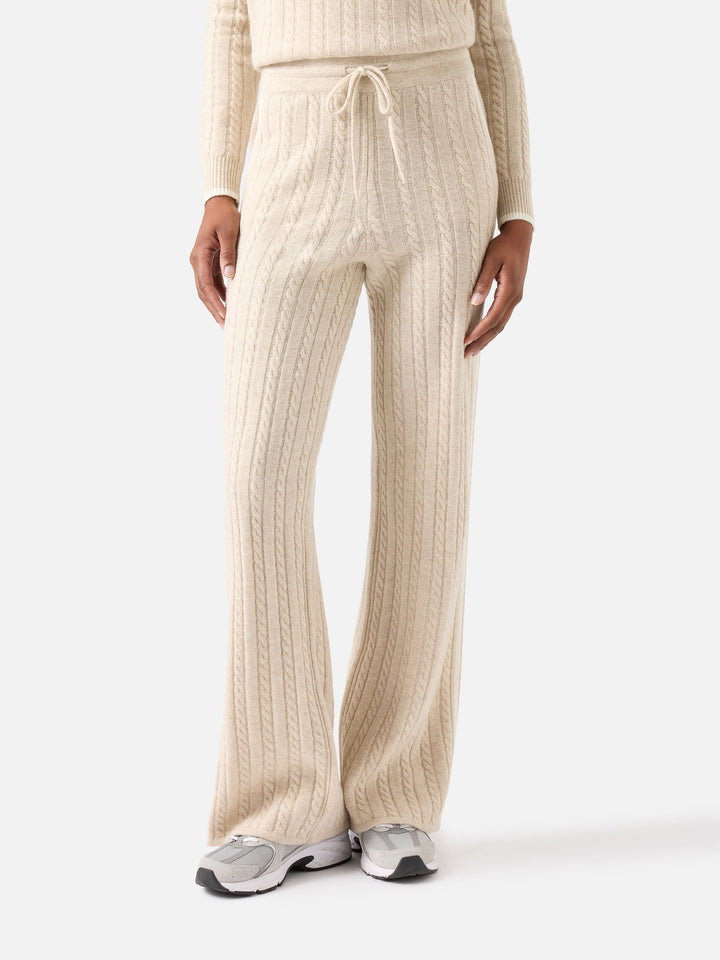 Pantaloni Dinard beige in lana con profili a contrasto