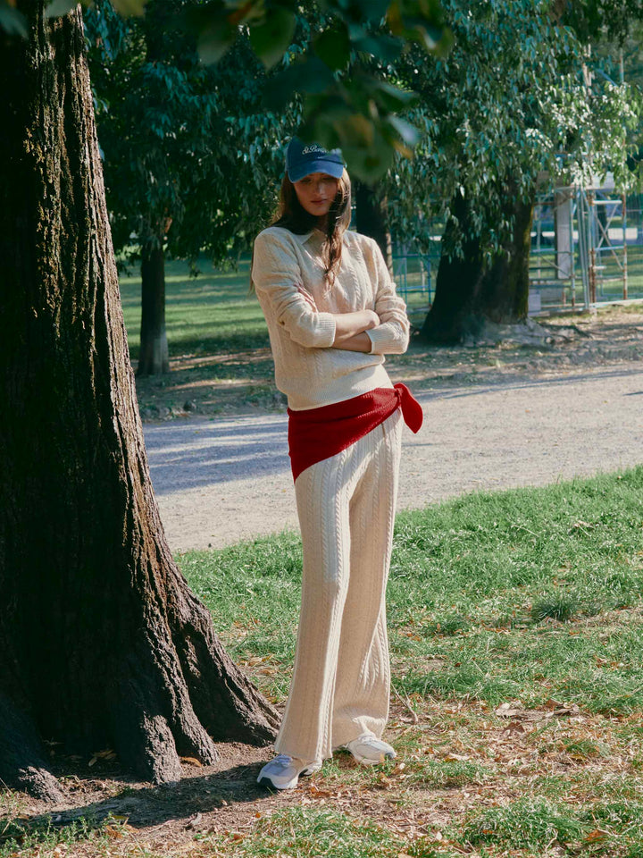 Pantaloni Dinard beige in lana con profili a contrasto