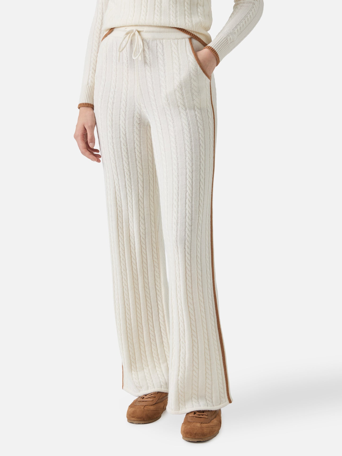 Dinard cable-knit trousers in white wool with St. Barth embroidery