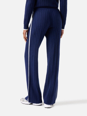 Pantalon en laine Night blue Dinard avec finitions contrastées 