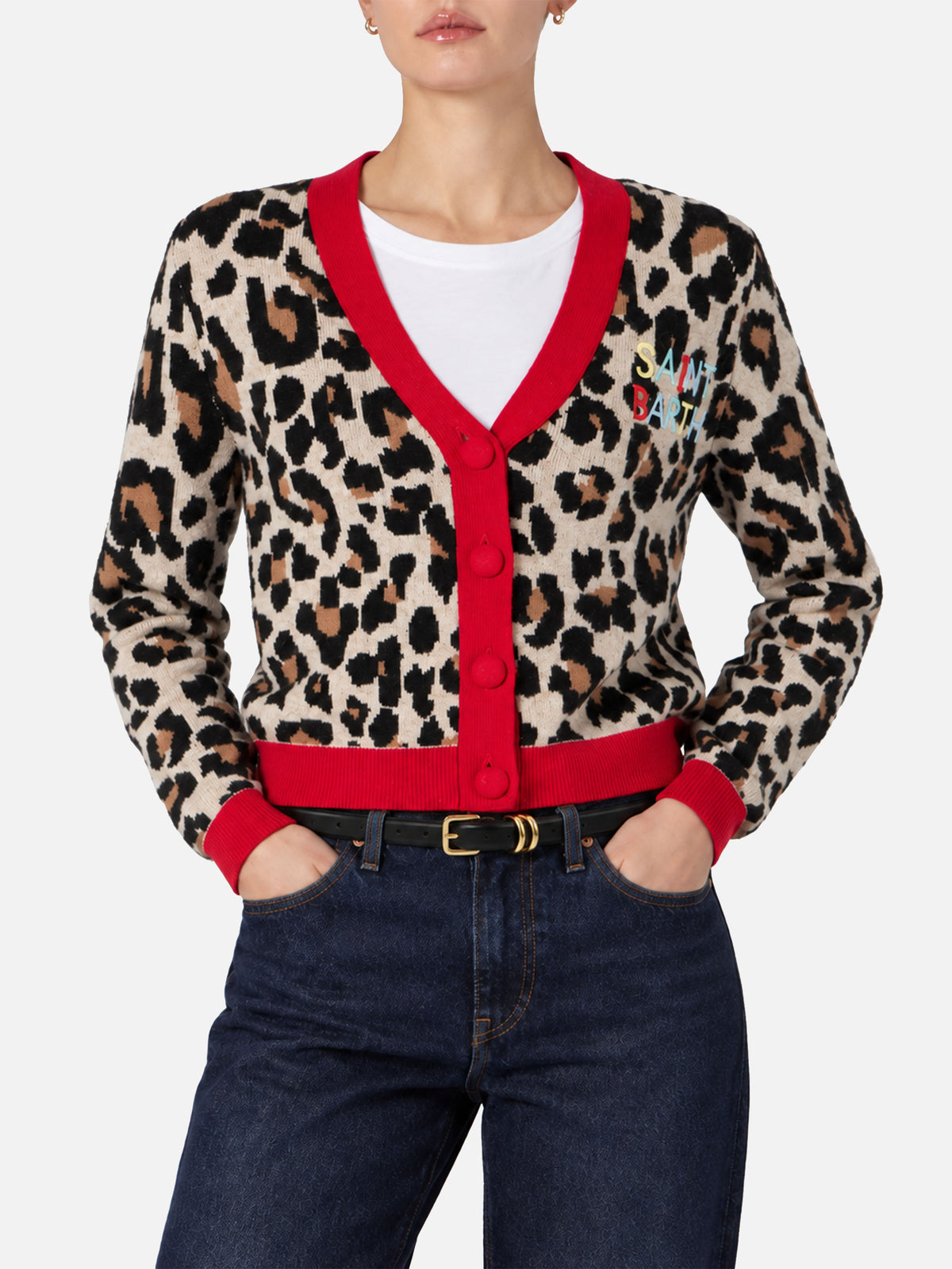 Woman cropped cardigan with Saint Barth embroidery