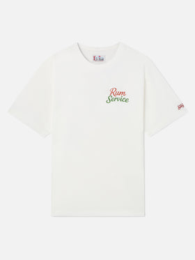 T-shirt Delmar oversize bianca in cotone con stampa Rum Service sul retro