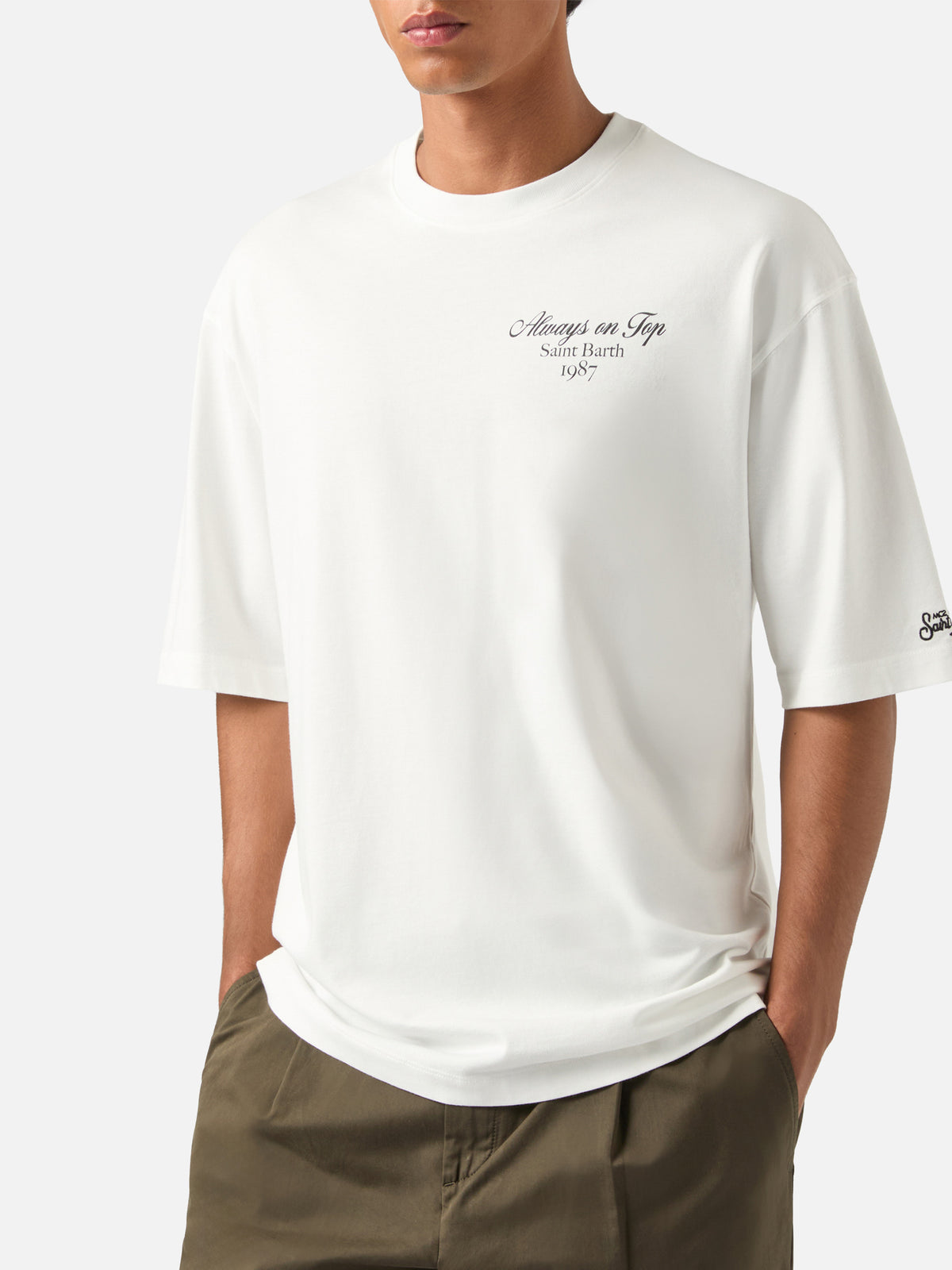 T-shirt Delmar oversize bianca in cotone con stampa I'm Always On Top sul retro