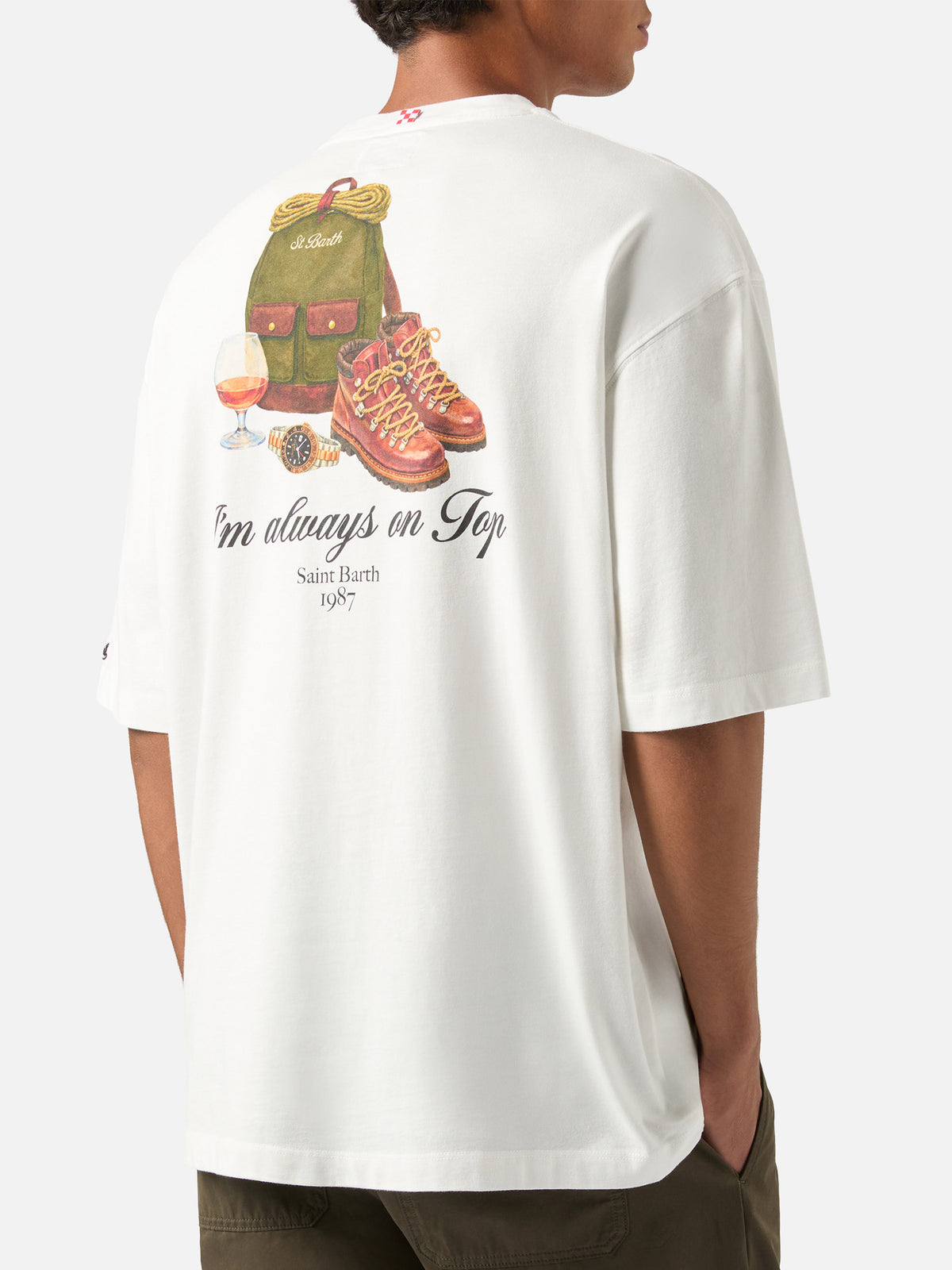 T-shirt Delmar oversize bianca in cotone con stampa I'm Always On Top sul retro