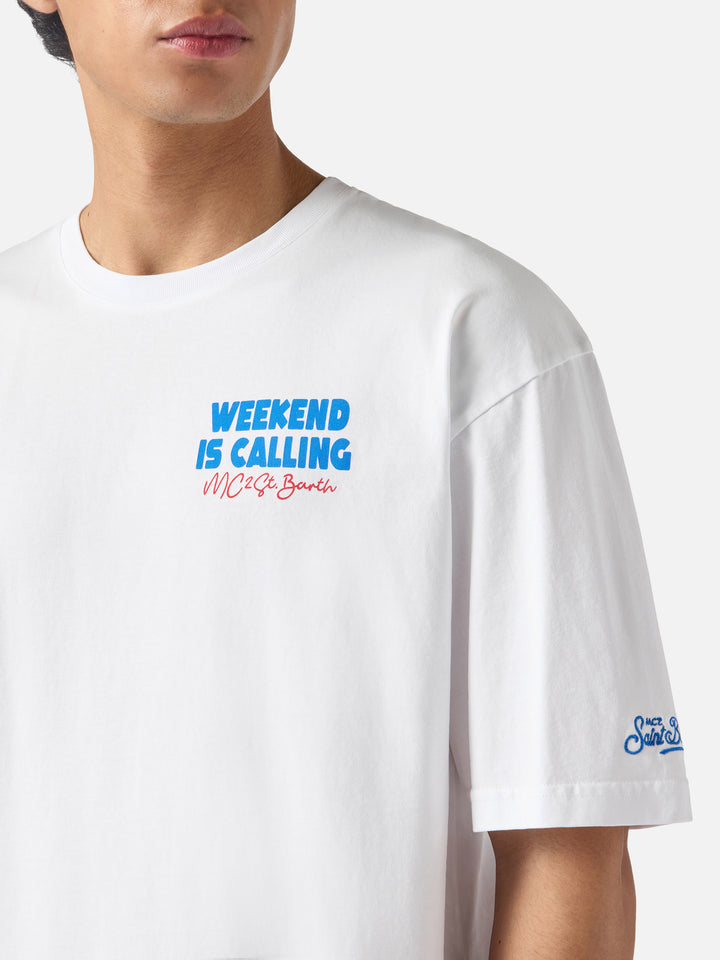 T-shirt Delmar con stampa Weekend Is Calling e maxi grafica sul retro