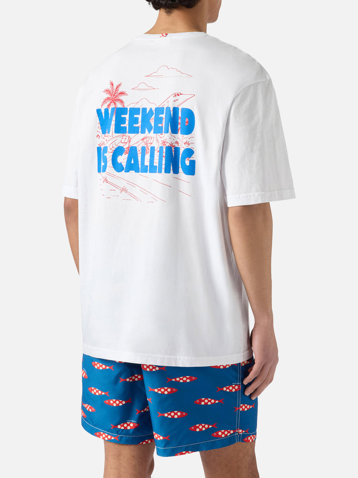 T-shirt Delmar con stampa Weekend Is Calling e maxi grafica sul retro