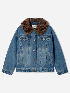 Veste en denim Light blue Dailys avec col en fausse fourrure 