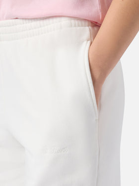 Pantaloni jogger in pile di cotone bianco sporco da donna Deena