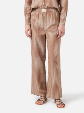 Beige striped Doha poplin trousers