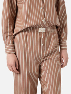 Beige striped Doha poplin trousers